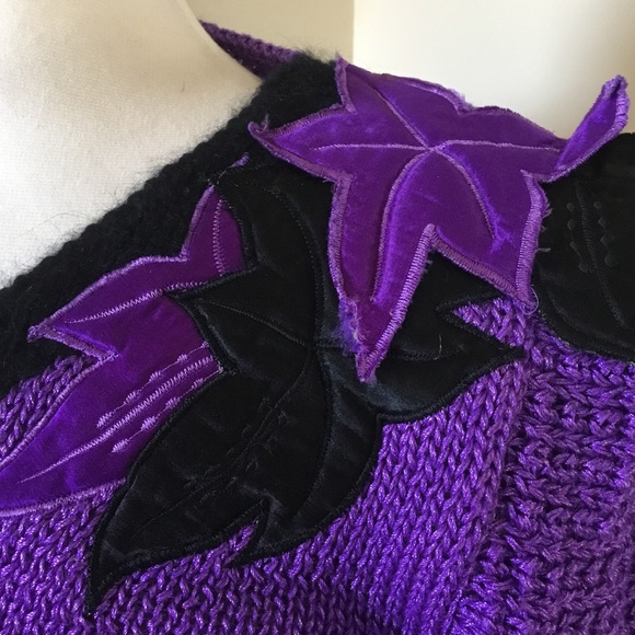 Vintage Enfin by Marcia Purple Floral Appliqué Hand Loomed Sweater - Picture 9 of 11